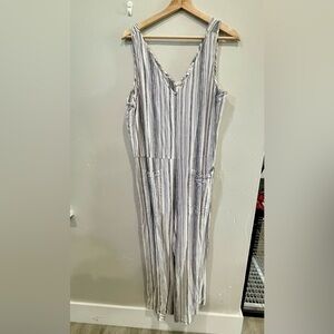 Anthropologie striped linen jumpsuit